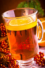 Mulled wine with cinnamon sticks and christmas anise stars