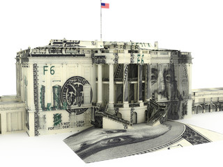 The White house textured with $100.00 dollar bills.Gov. spending