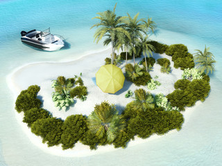 Paradise Island for two, boat parked at an island