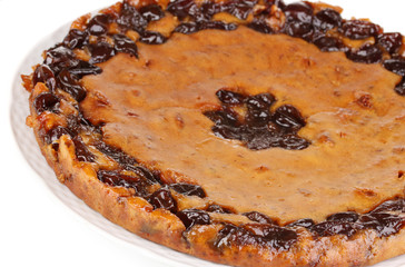 Tasty pie on plate isolated on white