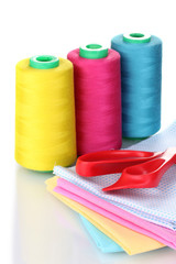 Sewing accessories and fabric isolated on white