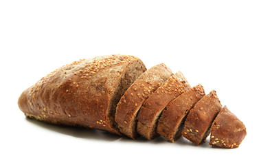 tasty sliced rye bread, isolated on white