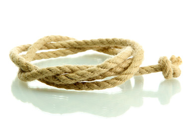 roll of rope with knot, isolated on white