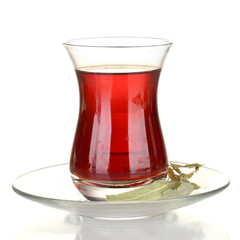 glass of Turkish tea isolated on white