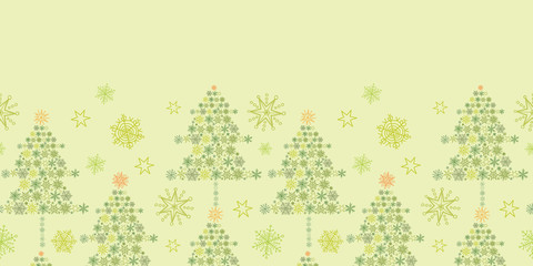 Vector Green Snowflakes Textured Christmas Trees Horizontal