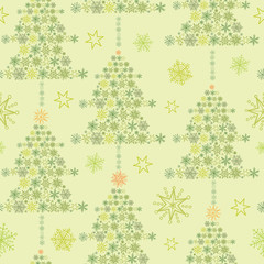 Vector Green Snowflakes Textured Christmas Trees seamless
