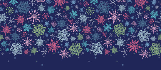 vector Snowflakes On Night Sky Horizontal Seamless Pattern
