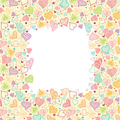 Vector Doodle Hearts Vertical frame Background ornament with