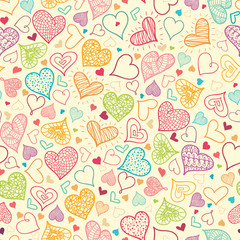 Vector Doodle Hearts Seamless Pattern Background with many hand