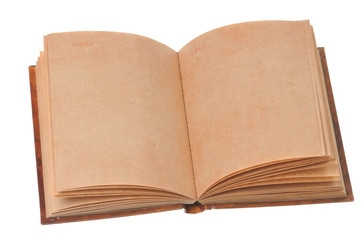 Old notebook open isolated