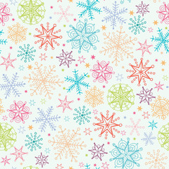vector Colorful Doodle Snowflakes Seamless Pattern Background