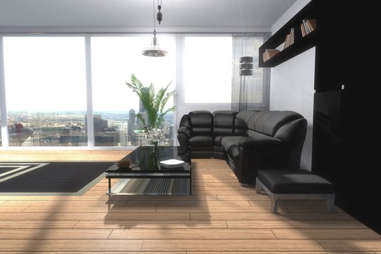 modern home interior with city view