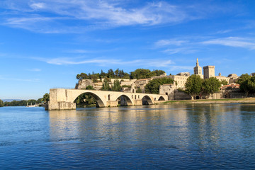 Avignon Bridge with Popes Palace, Pont Saint-Bénezet, Provence,