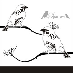 Sparrow bird and stick Vector