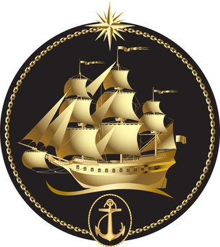 recommend clip art: Gold sailing ship
