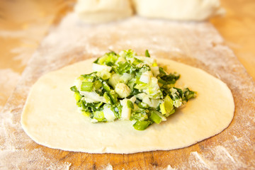 Cooking of patty with onions and eggs