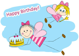 Birthday card with cute fairies