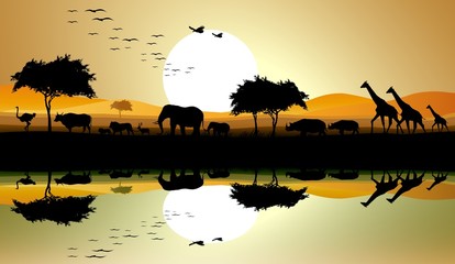 Plakat sylwetka Piękno safari zwierząt