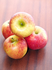 Apple on a wooden tray