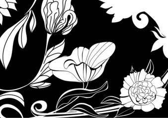 Runde Acrylglas Antireflex-Bilder Blumen schwarz und weiß Gruß-Vintage-Karte mit Blumen