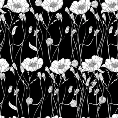 Crédence de cuisine en verre imprimé Fleurs noir et blanc Fond d& 39 écran sans couture avec des fleurs décoratives