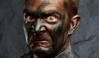 Close Up Of Angry Soldier Face