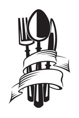 monochrome illustrations set of knife, fork and spoon