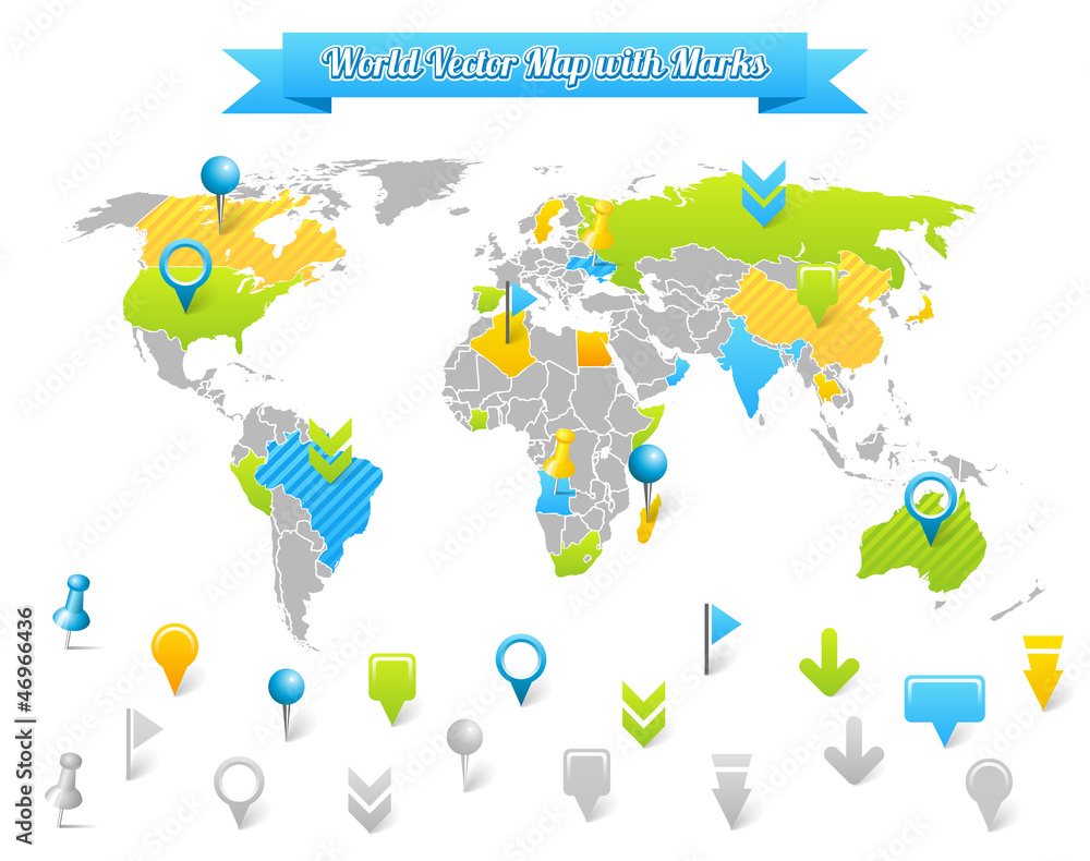 Poster world vector map with marks