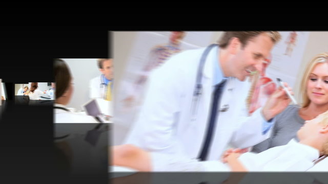 Montage 3D images of medical professionals with patients