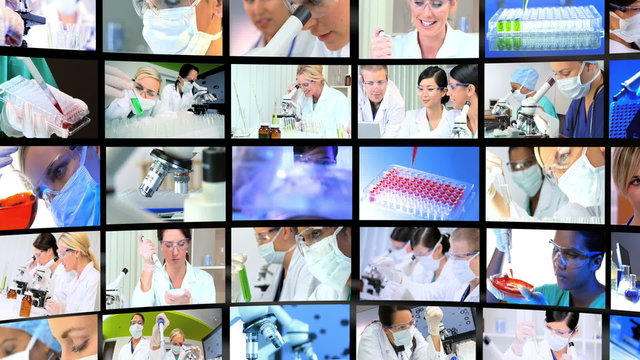 Montage 3D images of medical research professionals