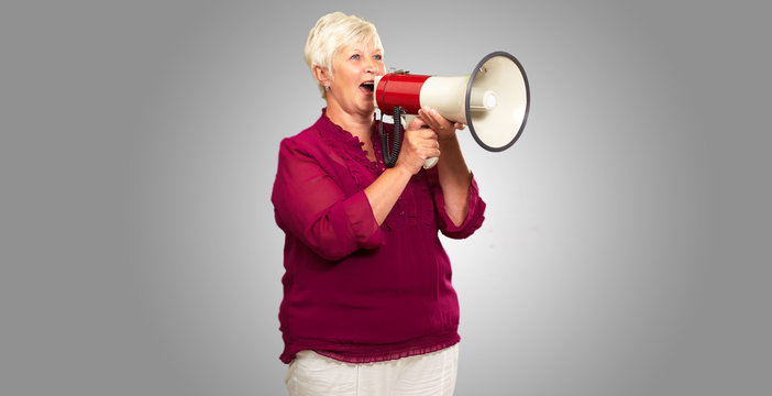 Portrait Of A Senior Woman With Megaphone