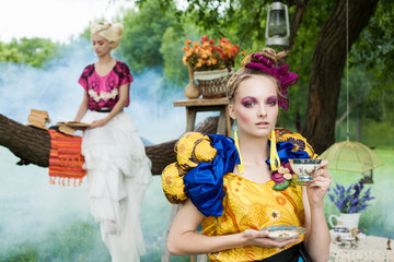 Portrait of romantic women in fairy forest