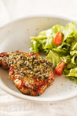 grilled steak with salad