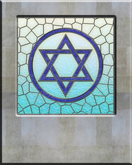 Fototapeta premium Jewish shield of David on stained glass window