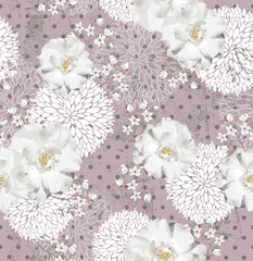 Seamless pattern with flowers  Floral background with roses and