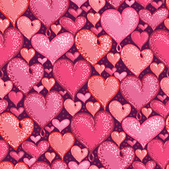 Vector Red Valentine's Day Hearts Seamless Pattern Background