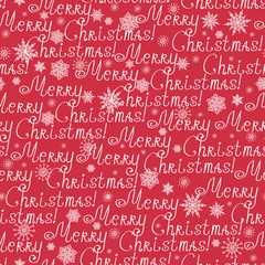 Vector Red Merry Christmas Text Seamless Pattern Background with
