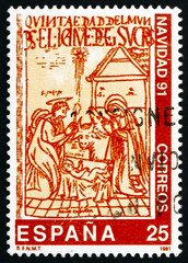 Postage stamp Spain 1991 The Nativity, Illustration from the Boo