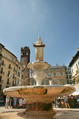 Statue of the Madonna in Piazza Erbe Verona, Italy