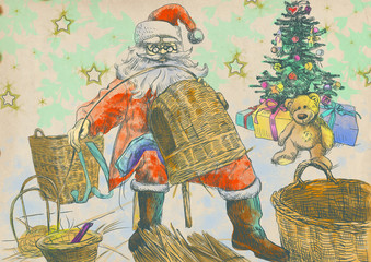 Santa Claus making baskets