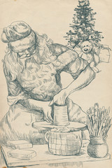 Santa Claus working on a potter's wheel - Homemade Xmas