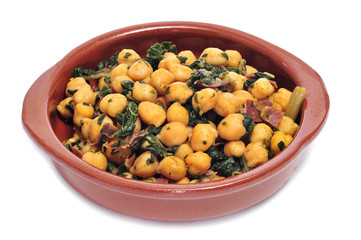 spanish espinacas con garbanzos, spinach with chickpeas, served