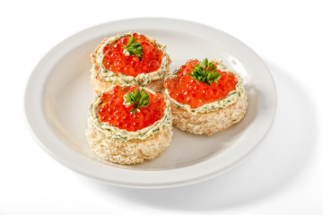 Canape with red caviar