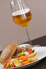 hamburger and beer