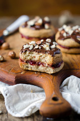 Nut cookies with jam and chocolate