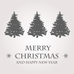 grey christmas card with christmas trees