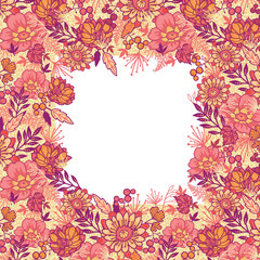 Vector gold and red autumn flowers elegant frame seamless