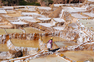 Peru, Sacred Valley, Traditional salt mine in Maras - obrazy, fototapety, plakaty