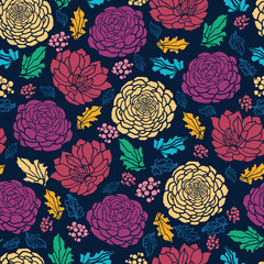 Vector Colorful vibrant flowers elegant seamless pattern