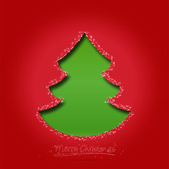 Abstract Christmas tree cut from paper on red background. - 46987492